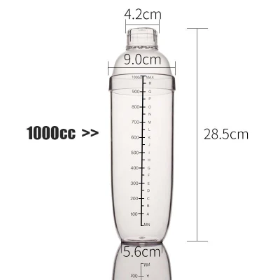 Пластиковый шейкер для коктейлей большой емкости на 1000 мл с напечатанным индивидуальным логотипом